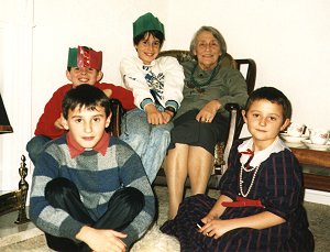 The devoted grandmother - Edward and William (rear) with Richard and Rachel (front) c. 1987
