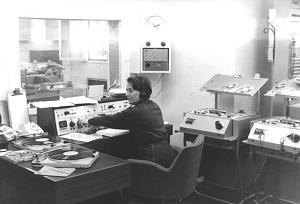 Operating the panel for "Joan Elliott Calls" at BBC Radio Leeds.