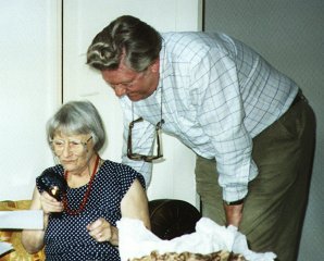 Jeff helps her read birthday messages